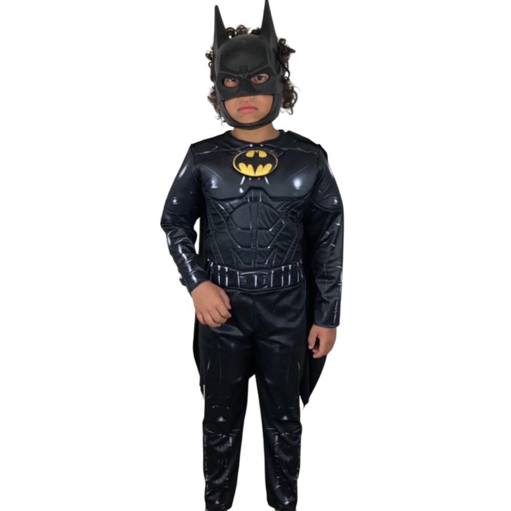 Batman Halloween Costume Padded Muscles Jumpsuit with Mask & Cape Boys Medium